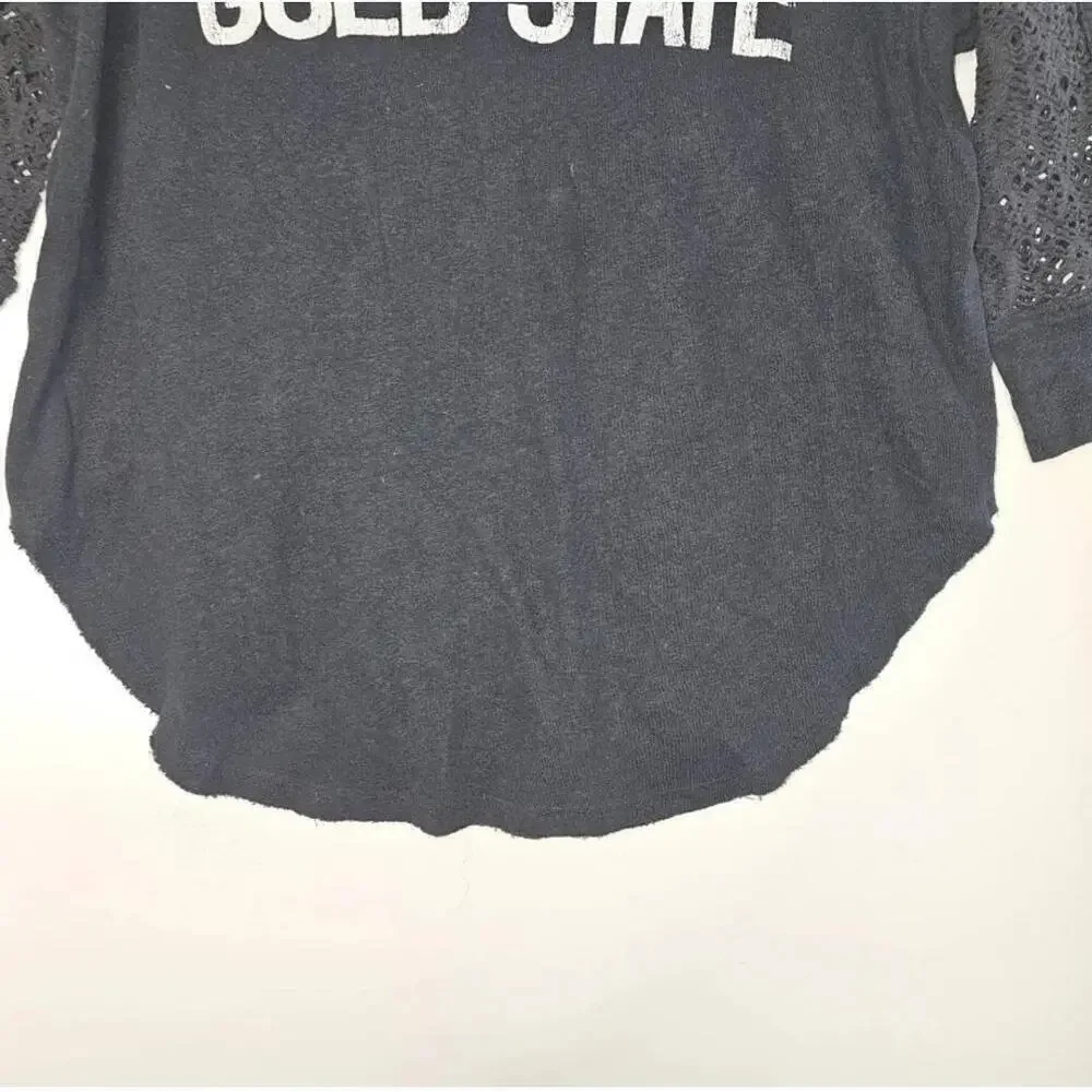 Free People Gold State Black Distressed Tee Vintage Style Size M